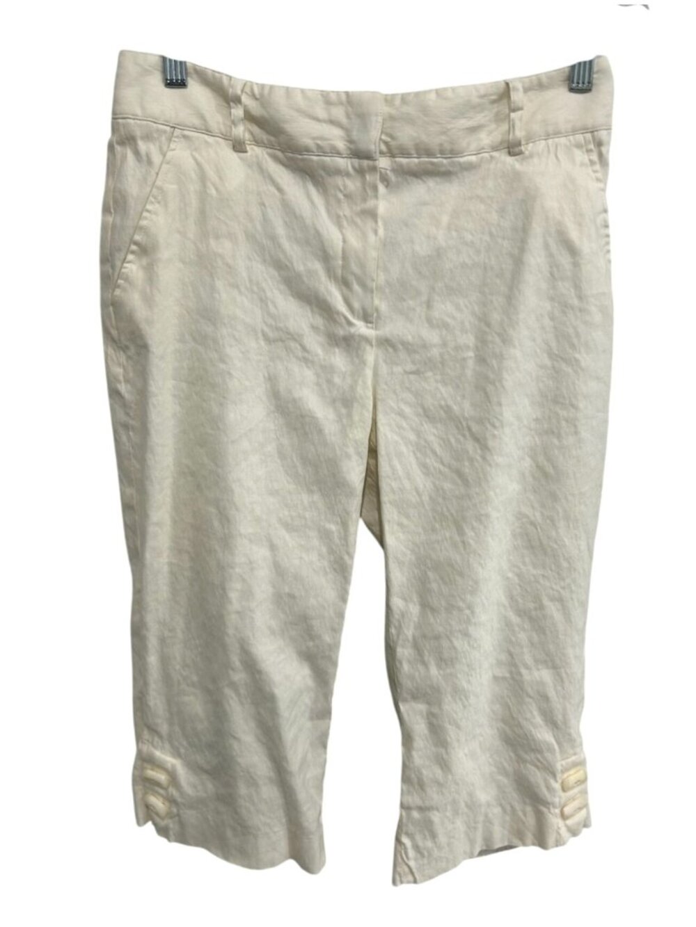 Lena Gabrielle Womens Linen Blend Capri Pants Size 8 White Pockets